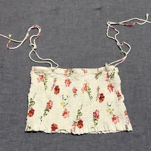 LA Hearts White Floral Smocked Crop Top